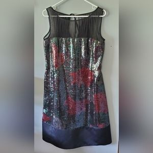 Kay Unger Size 10 Rose Sequin Black Tie Wedding Cocktail Sleeveless Sheath Dress